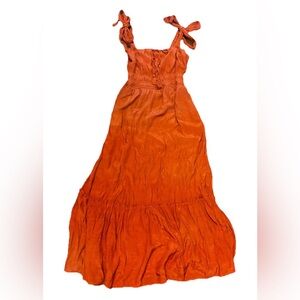 Women’s Ash & Violet Long Rust Colored Dress With Tie Straps Size Large